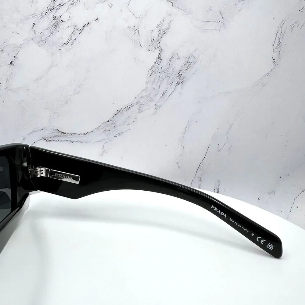 New Prada Sunglasses Black Square Oversized Triangle Plaque Logo Authentic